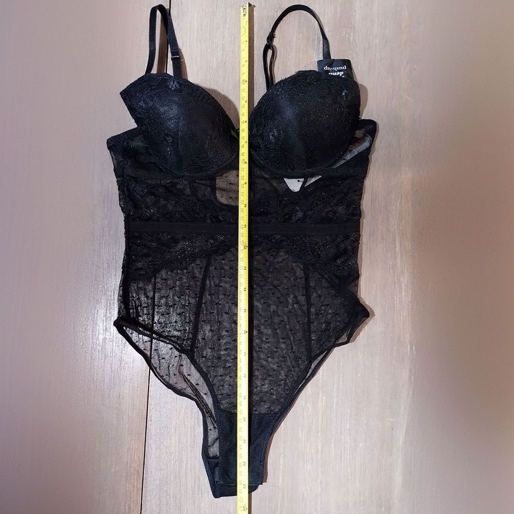 René Rofé Lace Mesh Push Up Teddy Bodysuit NWT Black Small - Picture 9 of 11